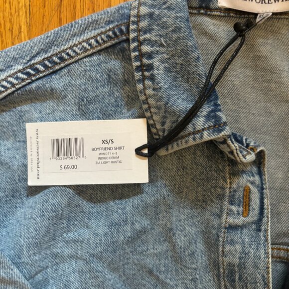 WeWoreWhat Boyfriend Indigo Denim Shirt, Light Rustic - NWT, XS/S - Picture 8 of 13